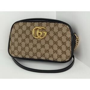 Gucci GG Marmont Cloth Crossbody Bag with Gold Hardware